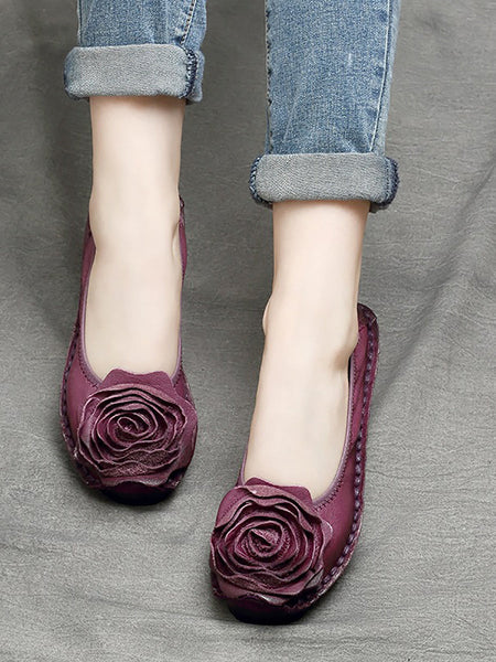 Women Summer Vintage Flower Leather Solid Shoes PP1033 RXMY