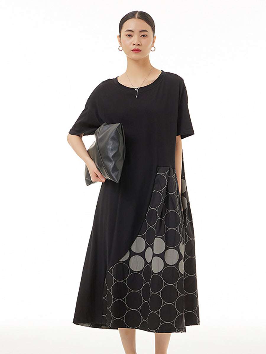 Women Casual Dot Spliced Summer Loose Dress KL1001 Ada Fashion