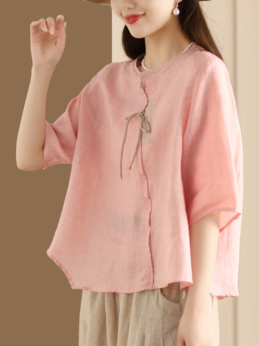 Women Ethnic Summer Spliced Ramie Shirt SC1022 Ada Fashion