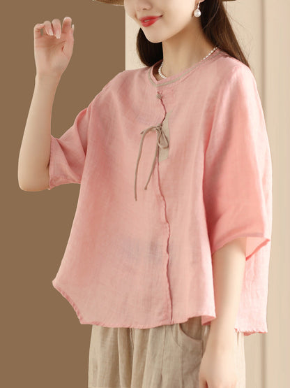 Women Ethnic Summer Spliced Ramie Shirt SC1022 Ada Fashion