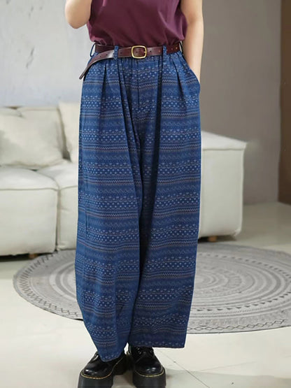 Women Summer Ethnic Print Straight-leg Loose Pants RR1025 BUYKUD