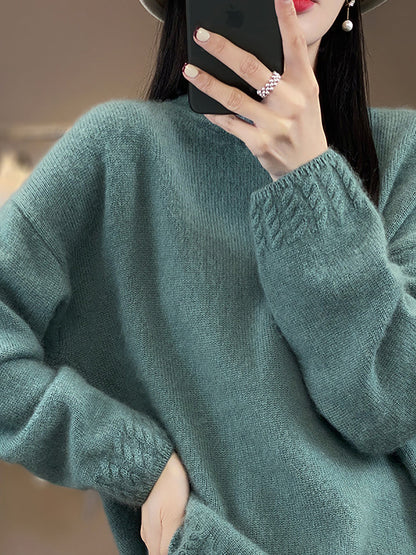 Women Autumn Half-Turtleneck Knit 100%Wool Sweater QU010 BK