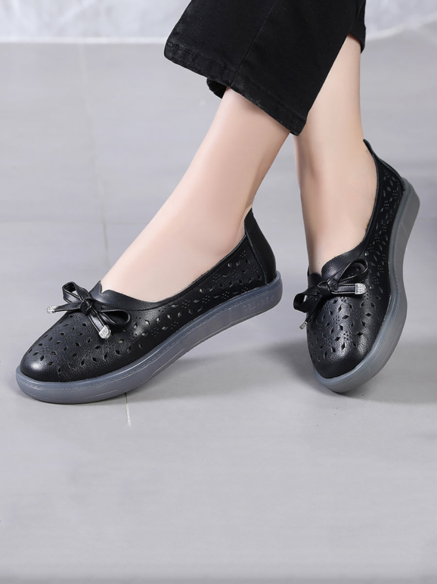 Women Casual Summer Solid Cutout Leather Flat Shoes KL1043 Ada Fashion