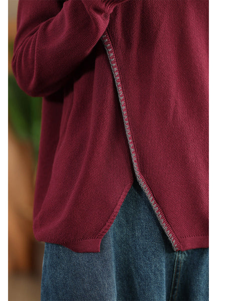 Women Autumn Casual Split Hem Knit Hooded Blouse AI1066 ZMMM