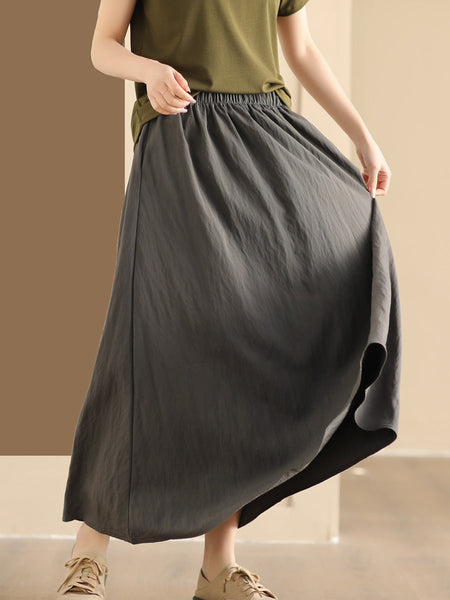 Women Summer Casual Solid Cotton A-shape Skirt KL1014 Ada Fashion