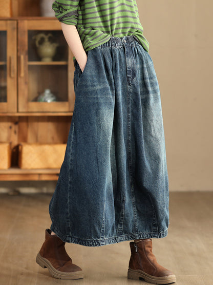 Women Autumn Casual Solid Back Hem Split Denim Skirt AT1005 BK