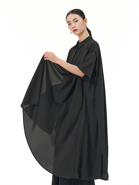 Women Casual Summer Dot Irregular Hem Loose Shirt KL1002 Ada Fashion