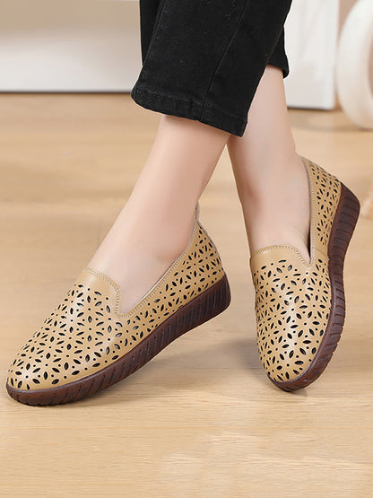 Women Summer Solid Leather Cutout Flat Soft Shoes UI1027 Ada Fashion