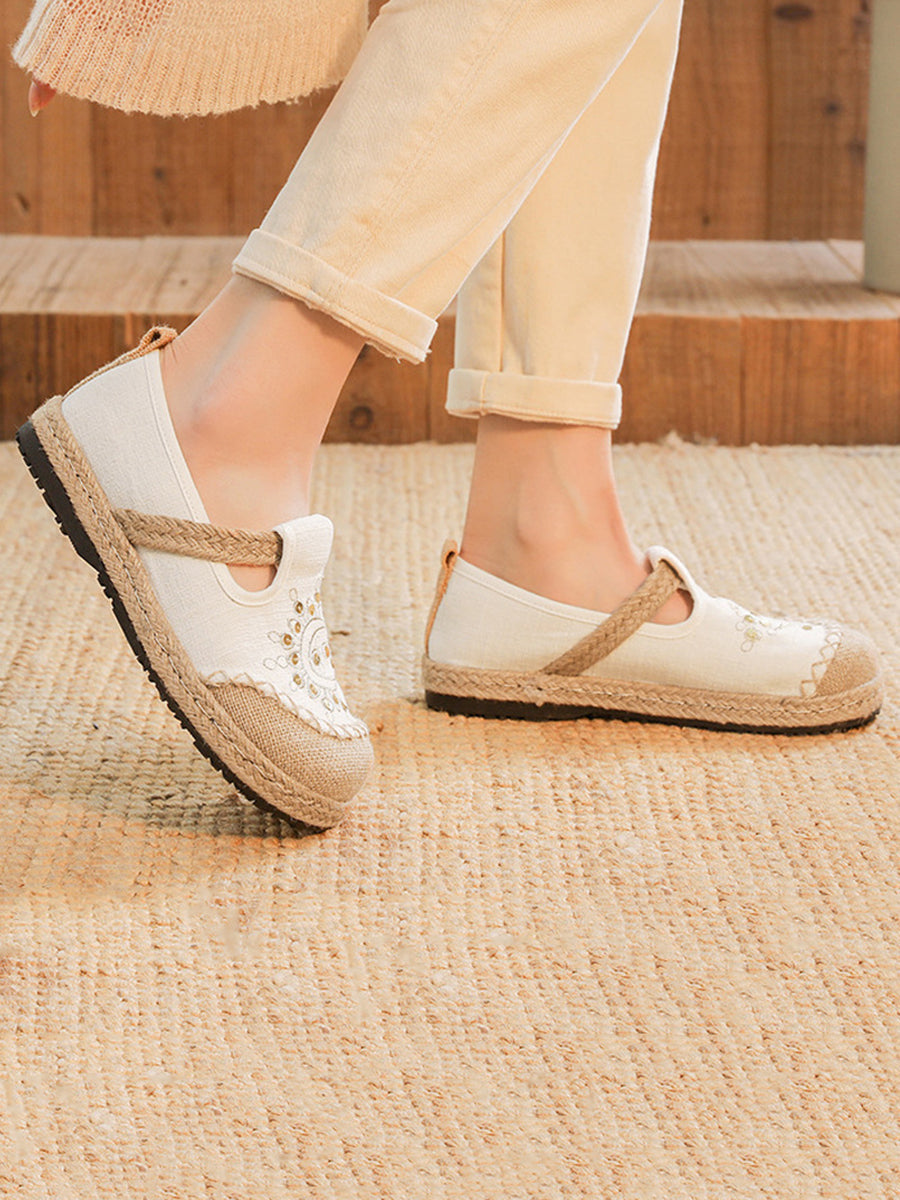 Women Vintage Summer Moon Embroidery Cloth Shoes WE1037 Ada Fashion