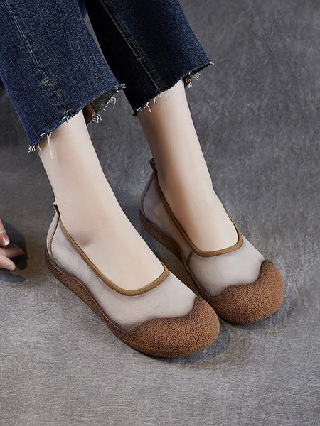 Summer Colorblock Leather Women Flat Genuine Shoes FashionChic