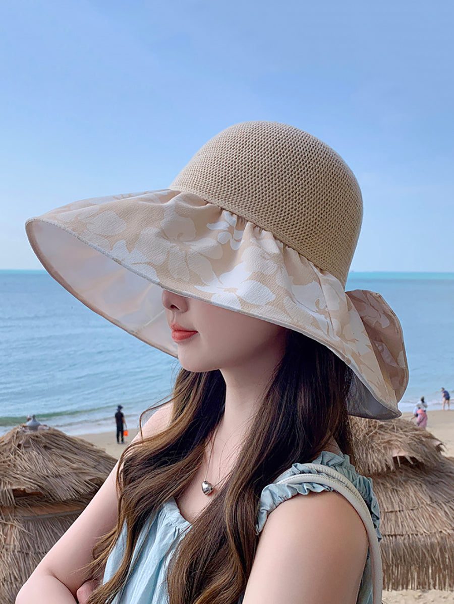 Women Summer Flower Spliced Bowknot Sunproof Hat AA1028 Ada Fashion