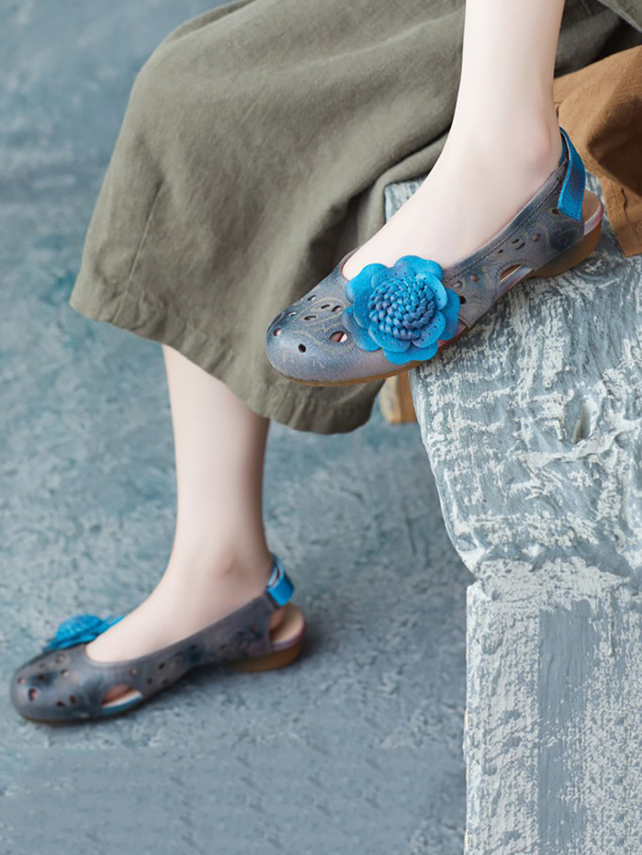 Women Summer Artsy Leather Flower Spliced Sandals UI1014 Ada Fashion