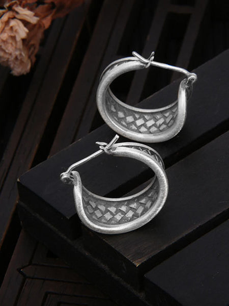 Women Retro S925Sliver Twist Ear Studs AV1019 Genistyle Shop