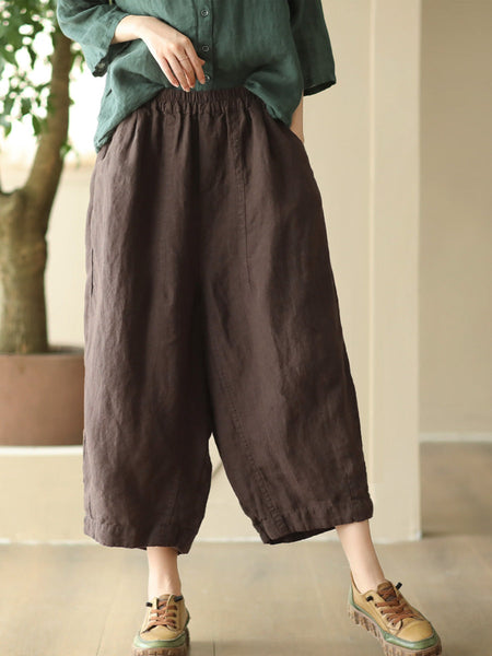 Women Summer Retro Solid Linen Loose Harem Pants FD009 ZMMM