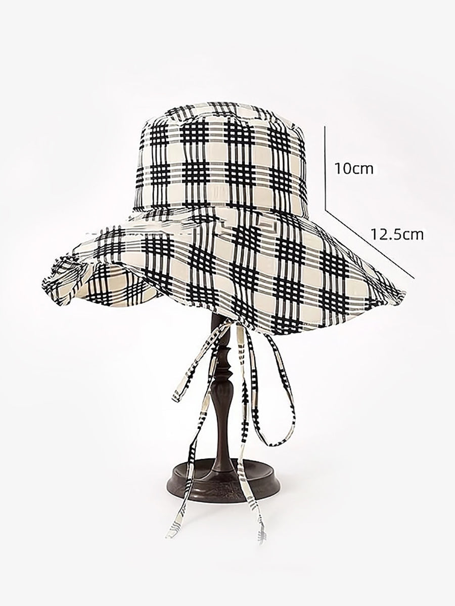 Women Summer Artsy Plaid Sunproof Large Brim Hat ZZ1042 Ada Fashion