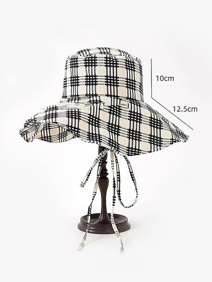 Women Summer Artsy Plaid Sunproof Large Brim Hat ZZ1042 Ada Fashion