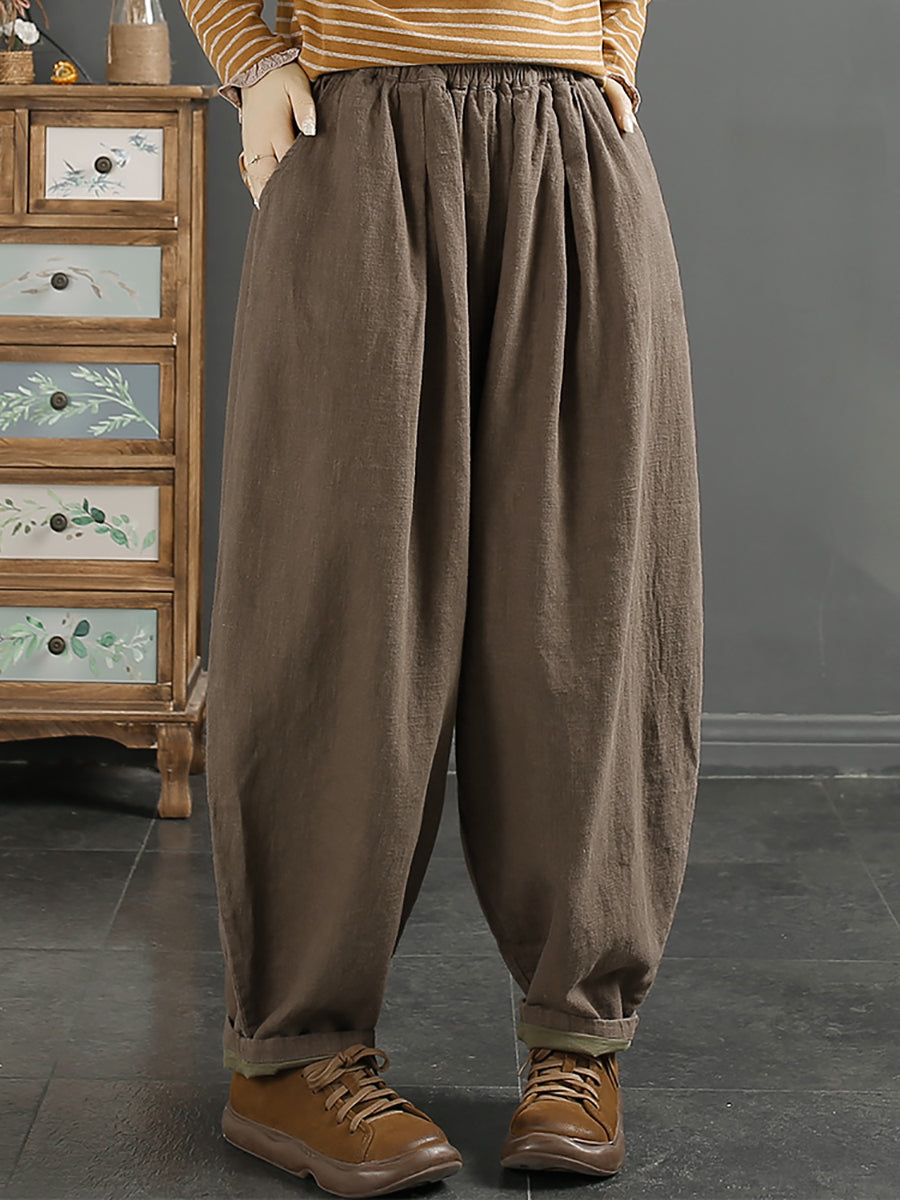 Plus Size Women Autumn 100%Linen Pure Color Bloomers AK1025 Genistyle Shop