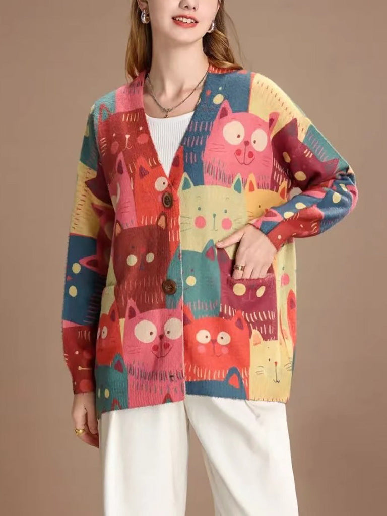 Women Spring Cute Cat Knitted Cardigan Sweater PA1005 Ada Fashion