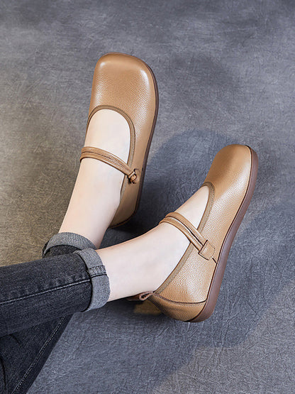 Women Casual Solid Leather Square Toe Flat Shoes AT1040 ZMM