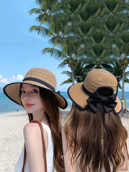 Women Summer Casual Straw Weave Bowknot Sunproof Hat CC038 BUYKUD