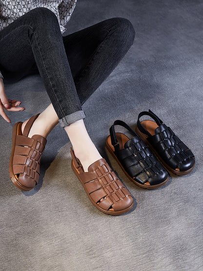 Women Summer Casual Leather Spliced Flat Slippers AA1015 Ada Fashion