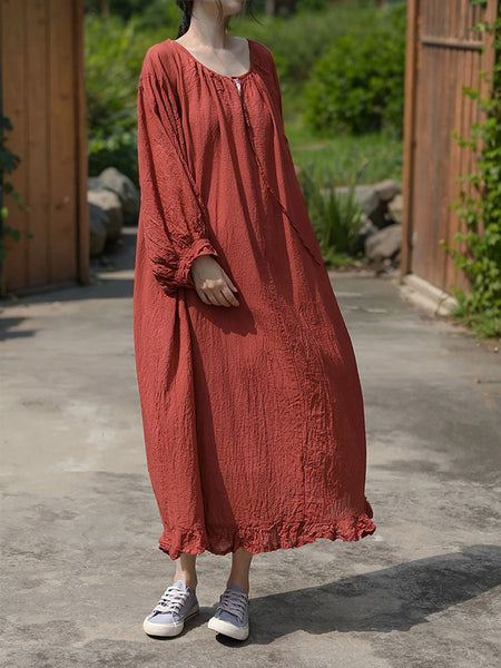 Women Artsy Summer Solid Loose Cotton Dress KL1003 Ada Fashion