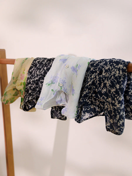 Women Summer Artsy Flower Button-up Pocket Ramie Shirt CC047 LPP