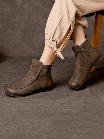 Women Winter Leather SPliced Zipper Low Heel Boots AH1090 BUYKUD