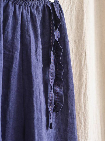 Women Casual Solid Drawstring Loose Linen Turnip Pants CX045 QYMM