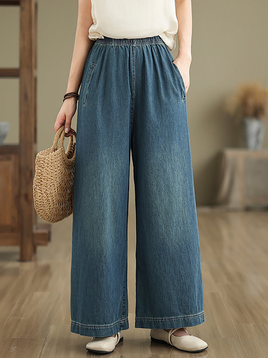 Women Artsy Summer Loose Denim Wide-leg Pants AS1031 BUYKUD