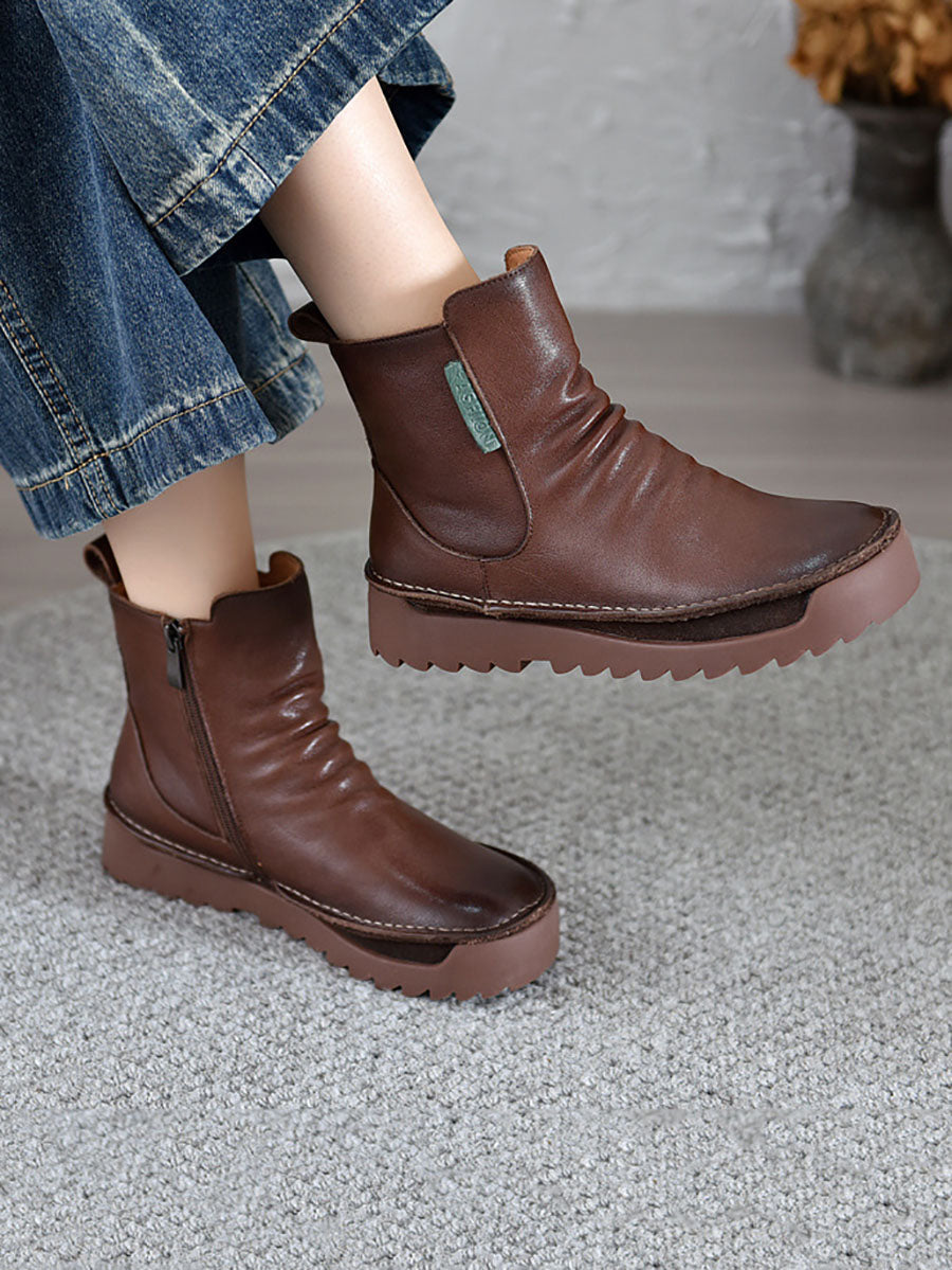 Women Autumn Vintage Leather Spliced Ankle Boots BA1013 Genistyle Shop