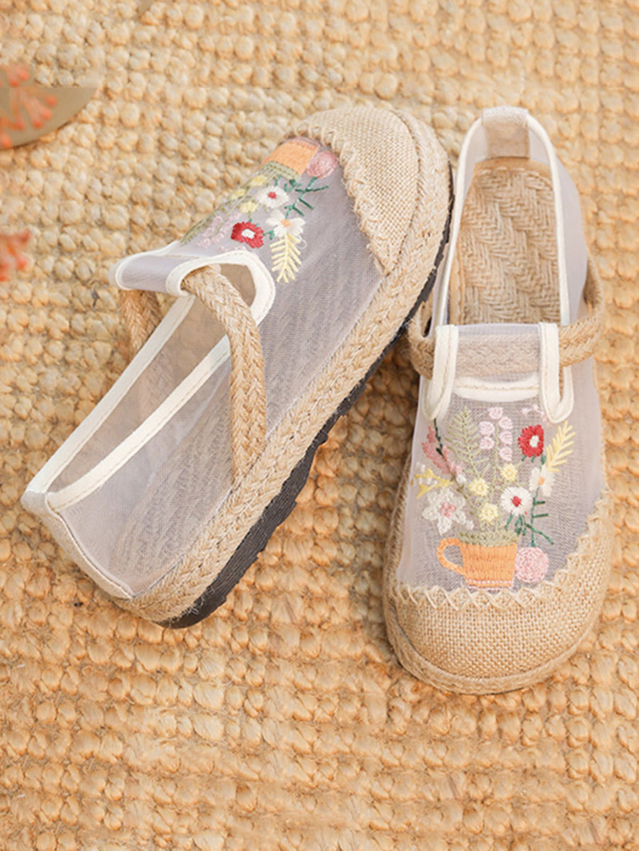 Women Summer Flower Embroidery Linen Spliced Shoes TY1030 Ada Fashion