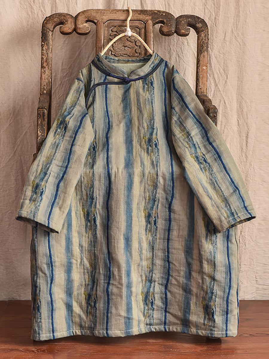 Women Vintage Worn Stripe Frog Robe Dress AT1016 QYMM