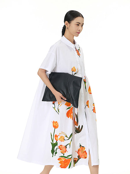 Women Casual Summer Flower Loose Cotton Dress XX1041 Ada Fashion