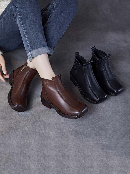 Women Autumn Genuine Leather Spliced Mid-Heel Boots AH1050 YYDS