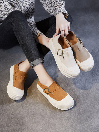 Women Casual Solid Leather Platform Flat Shoes FG1027 Ada Fashion