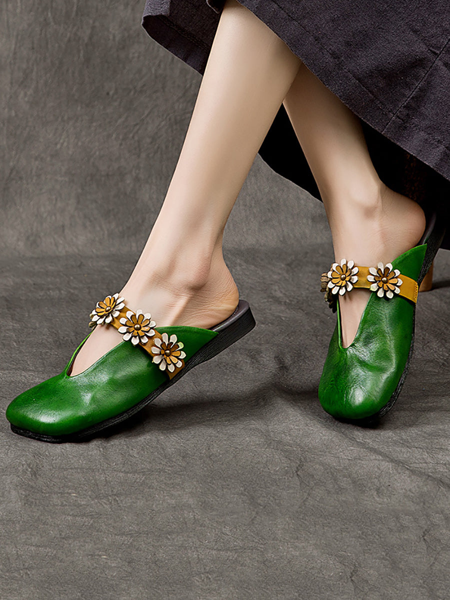 Women Summer Solid Flower Leather Slippers SC1011 Ada Fashion