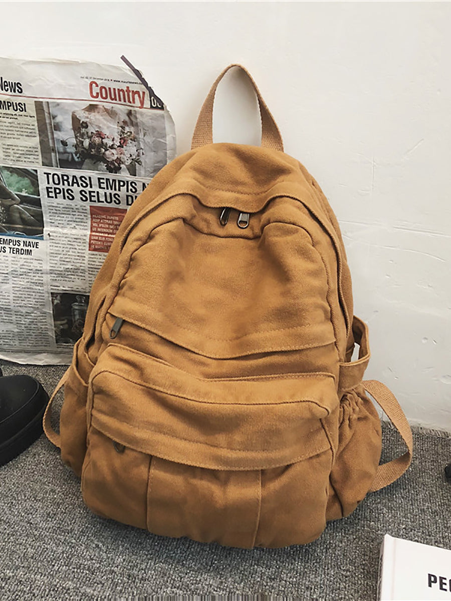 Women Casual Solid Canvas Large Capacity Backpack AT1030 BUYKUD
