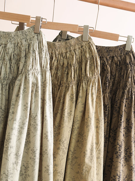 Women Summer Artsy Floral Shirred Cotton Skirt WE1042 Ada Fashion