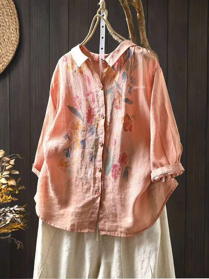 Women Artsy Summer Flower Print Ramie Blouse PA1033 Ada Fashion