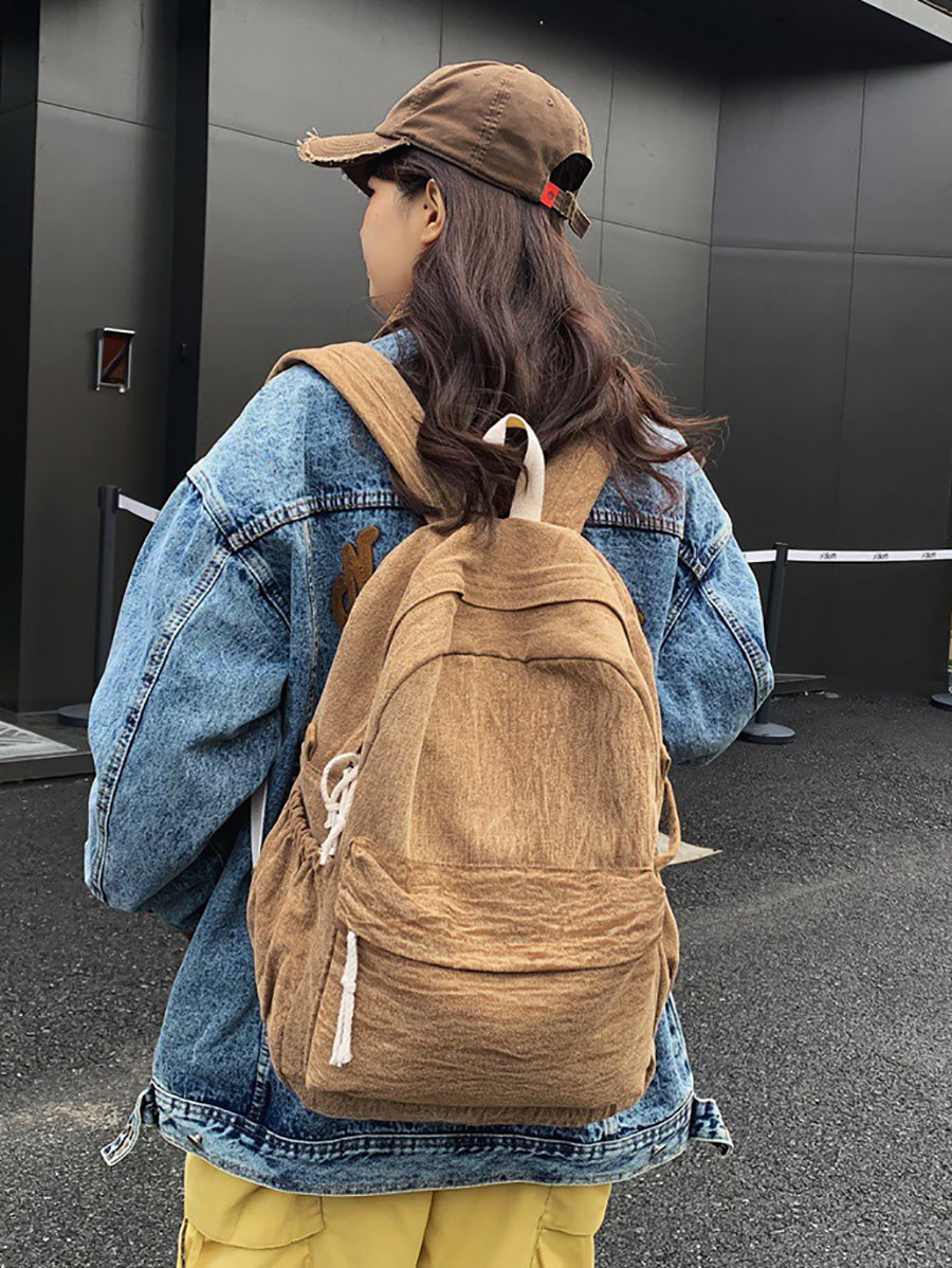 Couple Casual Solid Canvas Zipper Backpack XX1045 Ada Fashion