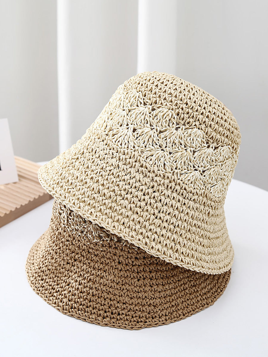 Women Summer Artsy Straw Weave Colorblock Fishman Hat CX049 BUYKUD