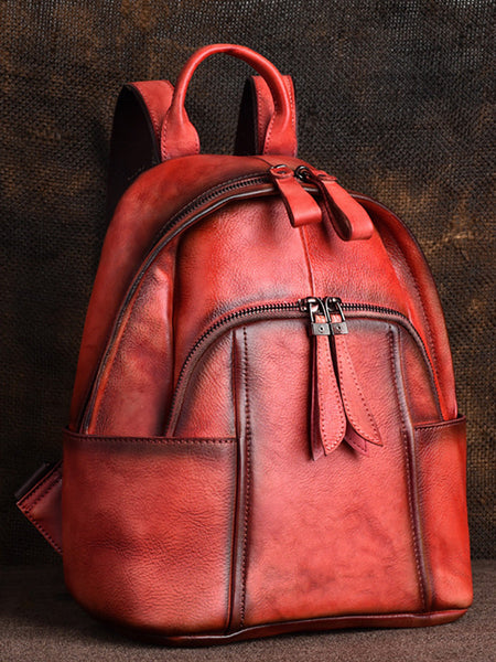 Women Retro Leather Zipper Large Capacity Backpack AH1079 AMRMY