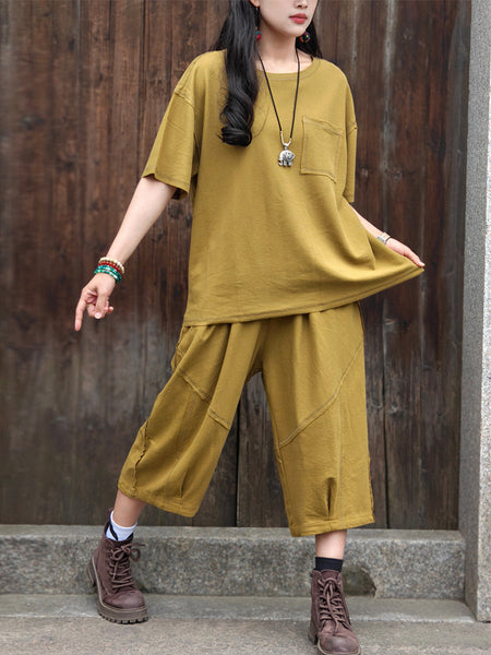 Plus Size Women Casual Summer Solid 100%Cotton Suits PA1011 Ada Fashion