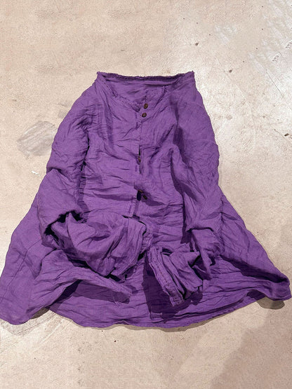 Solid Loose Women Blouse Vintage Collar Stand Ramie FashionChic