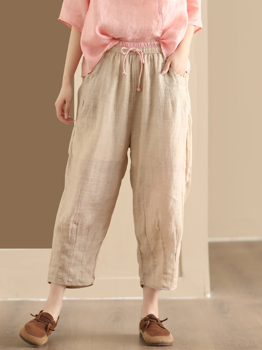 Women Summer Vintage Solid Ramie Harem Pants CX024 BUYKUD