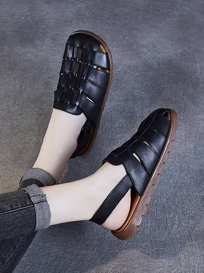 Women Summer Casual Leather Spliced Flat Slippers AA1015 Ada Fashion