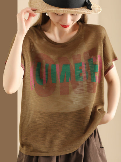 Women Summer Letter Printing Knitted Loose Shirt OP1049 BUYKUD