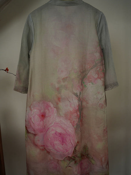 Women Artsy Flower Ramie Buckle Summer Dress XX1020 Ada Fashion