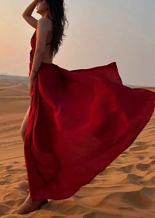 Sexy Wine Red V Neck Backless Cotton Spaghetti Strap Dress Sleeveless AJ1037 shopify